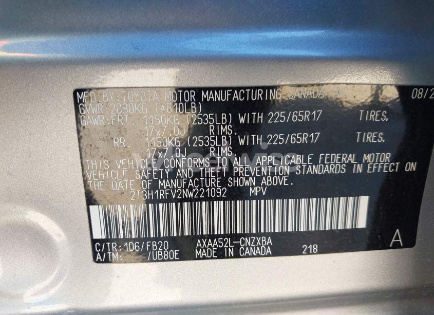 Photo 9 of 2022 Toyota Rav4 LE (VIN 2T3H1RFV2NW221092)