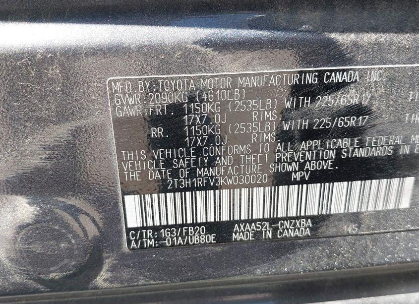 Photo 9 of 2019 Toyota Rav4 LE (VIN 2T3H1RFV3KW030020)