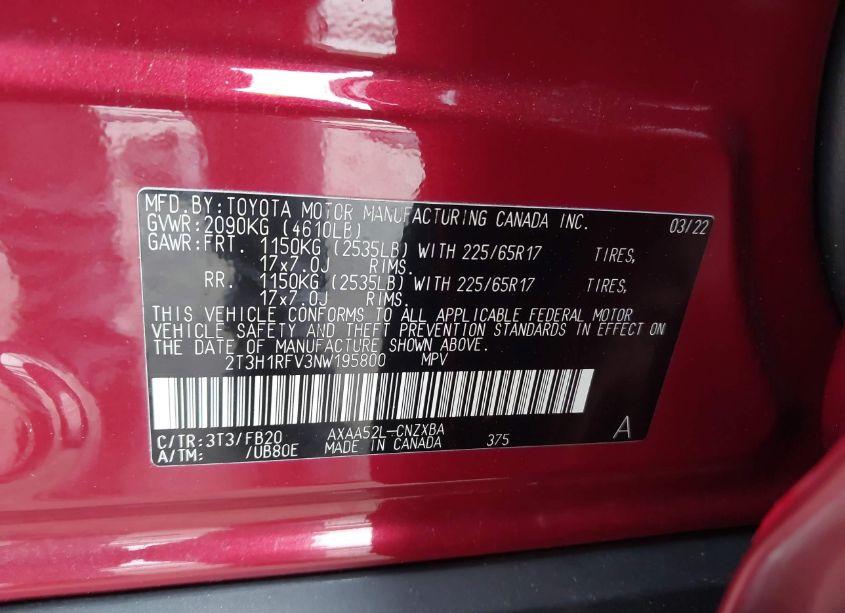 Photo 9 of 2022 Toyota Rav4 LE (VIN 2T3H1RFV3NW195800)