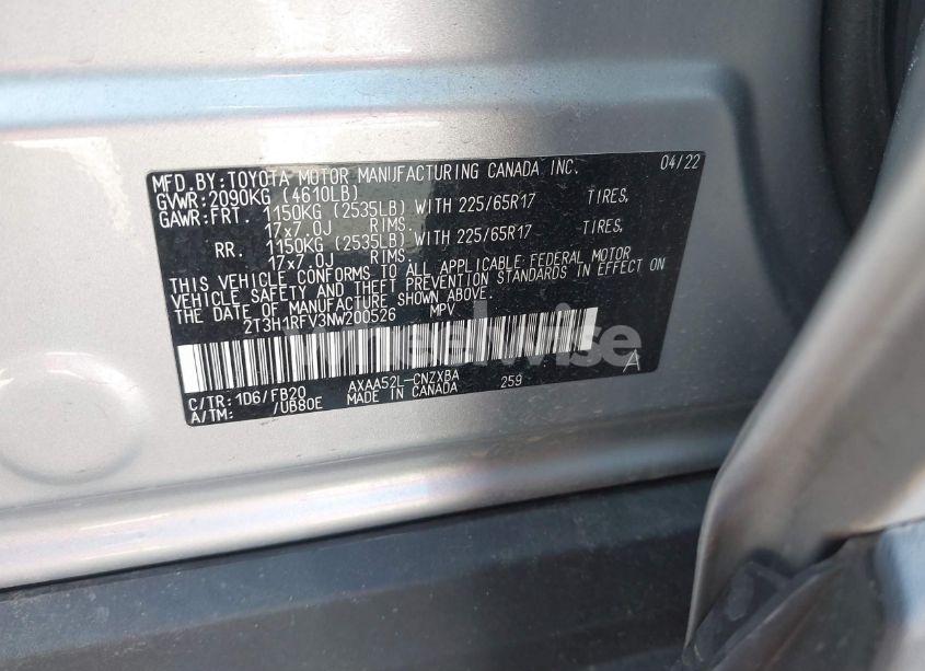 Photo 9 of 2022 Toyota Rav4 LE (VIN 2T3H1RFV3NW200526)