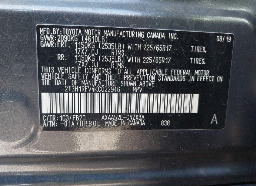 Photo 9 of 2019 Toyota Rav4 LE (VIN 2T3H1RFV4KC022946)