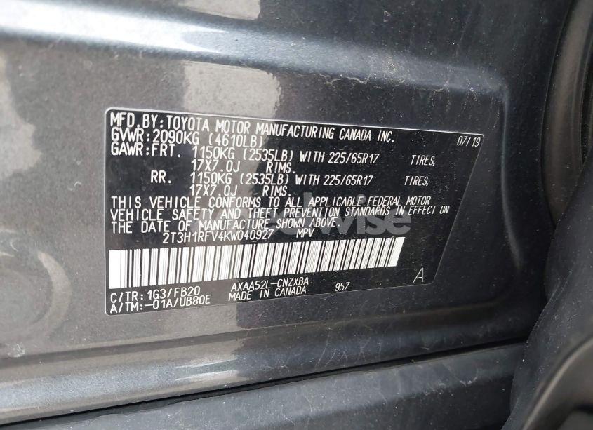 Photo 9 of 2019 Toyota Rav4 LE (VIN 2T3H1RFV4KW040927)