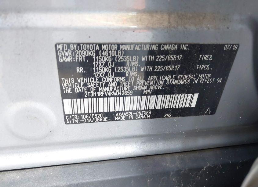 Photo 9 of 2019 Toyota Rav4 LE (VIN 2T3H1RFV4KW042659)