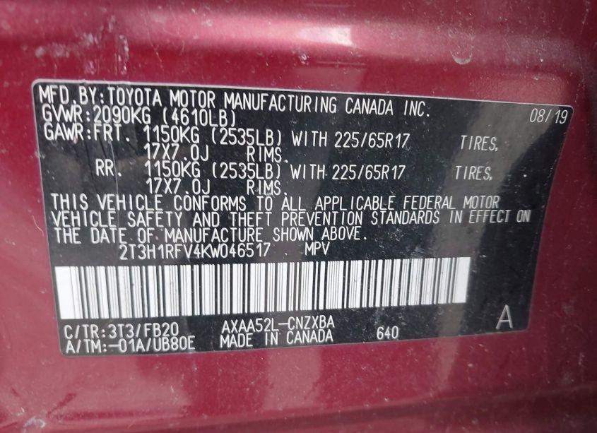 Photo 9 of 2019 Toyota Rav4 LE (VIN 2T3H1RFV4KW046517)