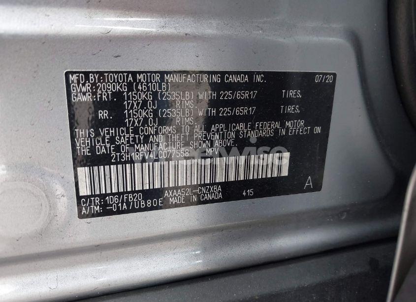 Photo 9 of 2020 Toyota Rav4 LE (VIN 2T3H1RFV4LC077558)