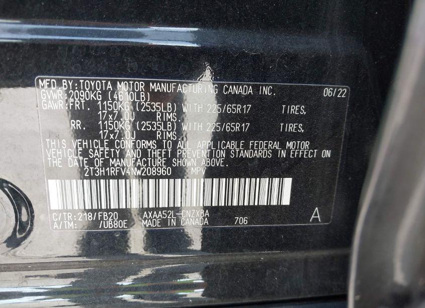 Photo 9 of 2022 Toyota Rav4 LE (VIN 2T3H1RFV4NW208960)