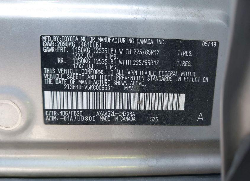 Photo 9 of 2019 Toyota Rav4 LE (VIN 2T3H1RFV5KC006531)