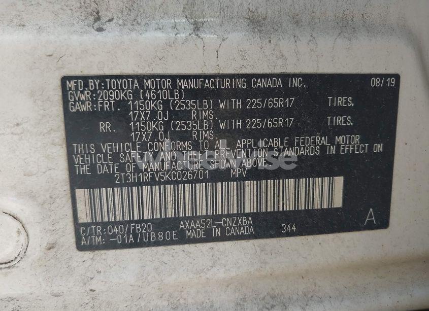 Photo 9 of 2019 Toyota Rav4 LE (VIN 2T3H1RFV5KC026701)