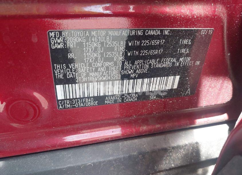 Photo 9 of 2019 Toyota Rav4 LE (VIN 2T3H1RFV5KW045263)