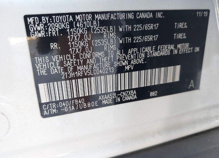 Photo 9 of 2020 Toyota Rav4 LE (VIN 2T3H1RFV5LC040213)