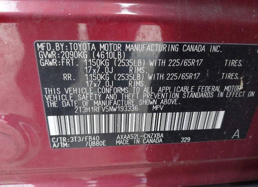 Photo 9 of 2022 Toyota Rav4 LE (VIN 2T3H1RFV5NW193336)