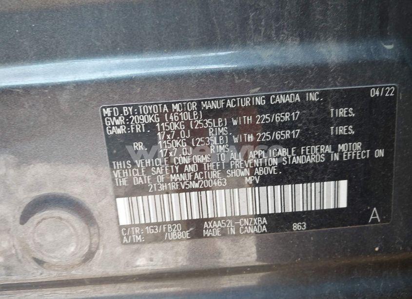 Photo 9 of 2022 Toyota Rav4 LE (VIN 2T3H1RFV5NW200463)