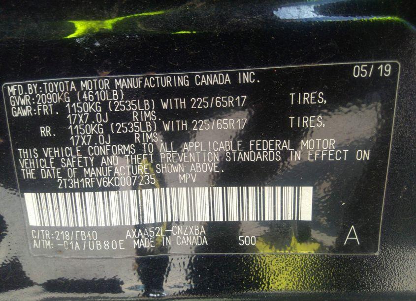 Photo 9 of 2019 Toyota Rav4 LE (VIN 2T3H1RFV6KC007235)