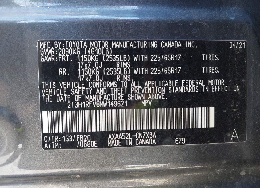 Photo 9 of 2021 Toyota Rav4 LE (VIN 2T3H1RFV6MW149621)