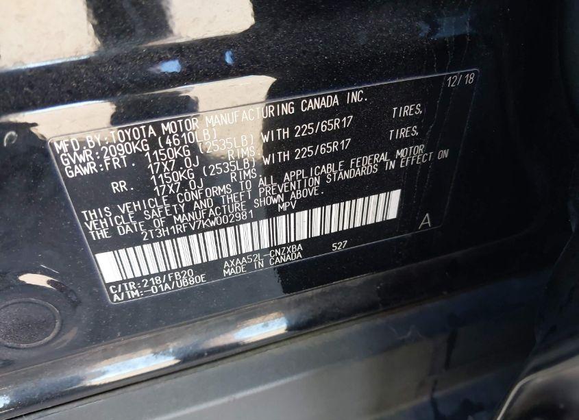 Photo 9 of 2019 Toyota Rav4 LE (VIN 2T3H1RFV7KW002981)