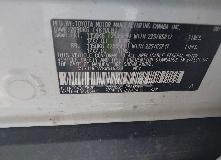 Photo 9 of 2019 Toyota Rav4 LE (VIN 2T3H1RFV7KW049329)