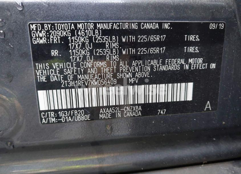 Photo 9 of 2019 Toyota Rav4 LE (VIN 2T3H1RFV7KW056409)