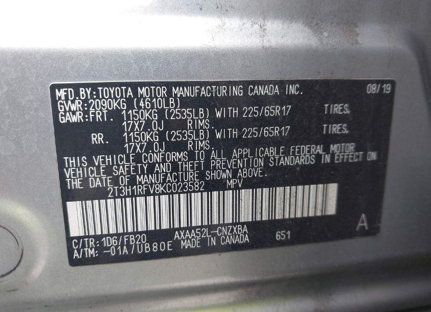 Photo 9 of 2019 Toyota Rav4 LE (VIN 2T3H1RFV8KC023582)