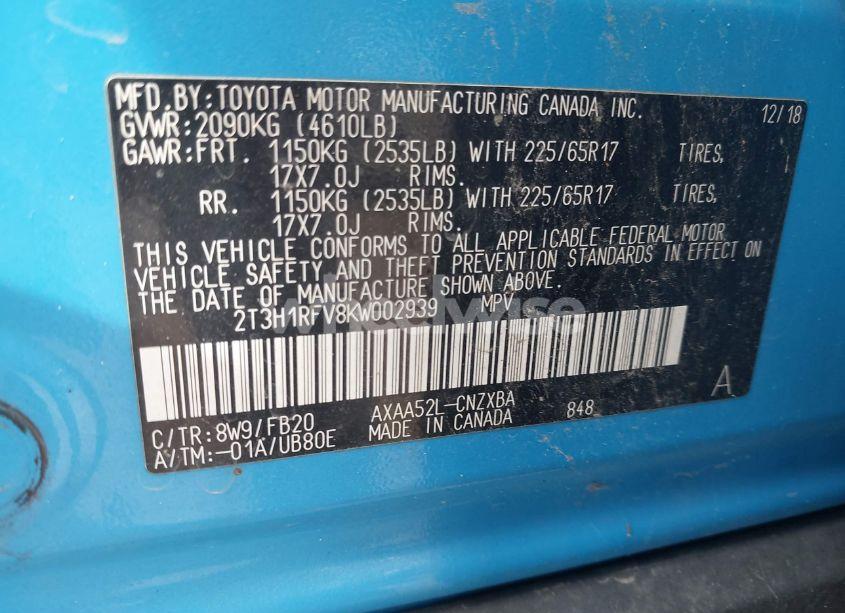 Photo 9 of 2019 Toyota Rav4 LE (VIN 2T3H1RFV8KW002939)