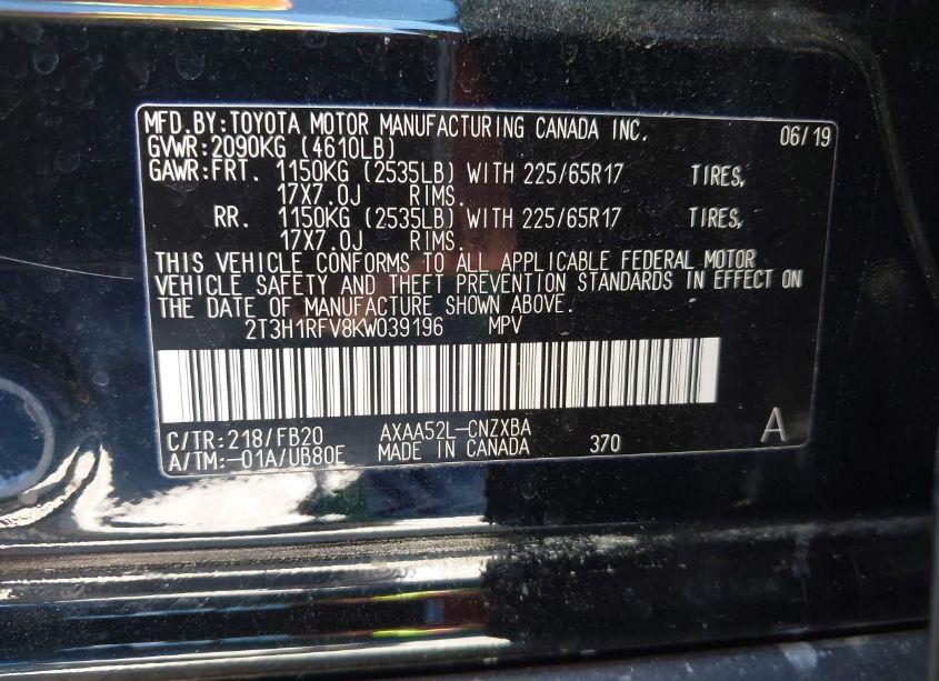 Photo 9 of 2019 Toyota Rav4 LE (VIN 2T3H1RFV8KW039196)