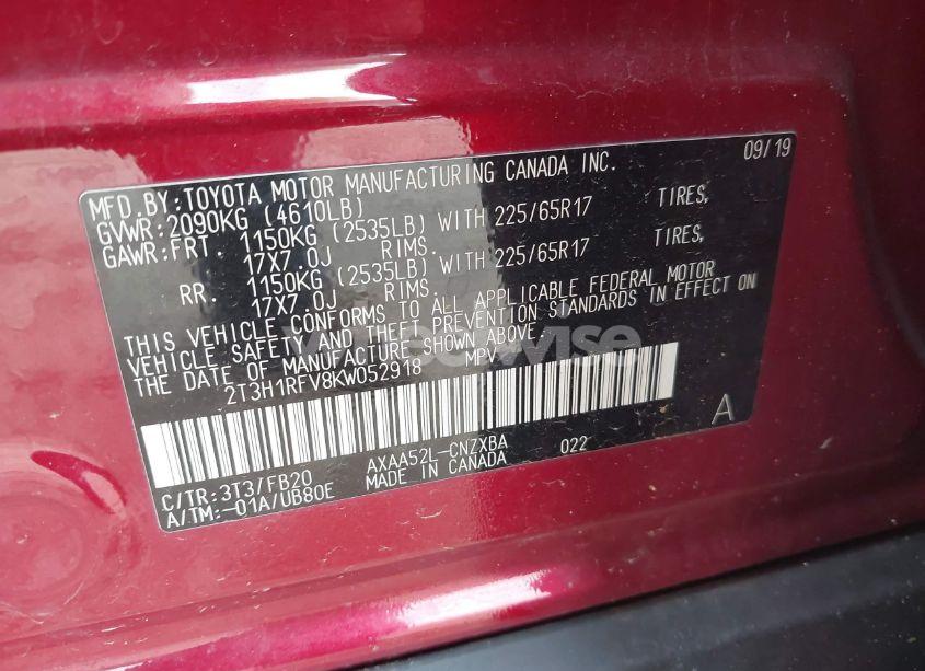 Photo 9 of 2019 Toyota Rav4 LE (VIN 2T3H1RFV8KW052918)