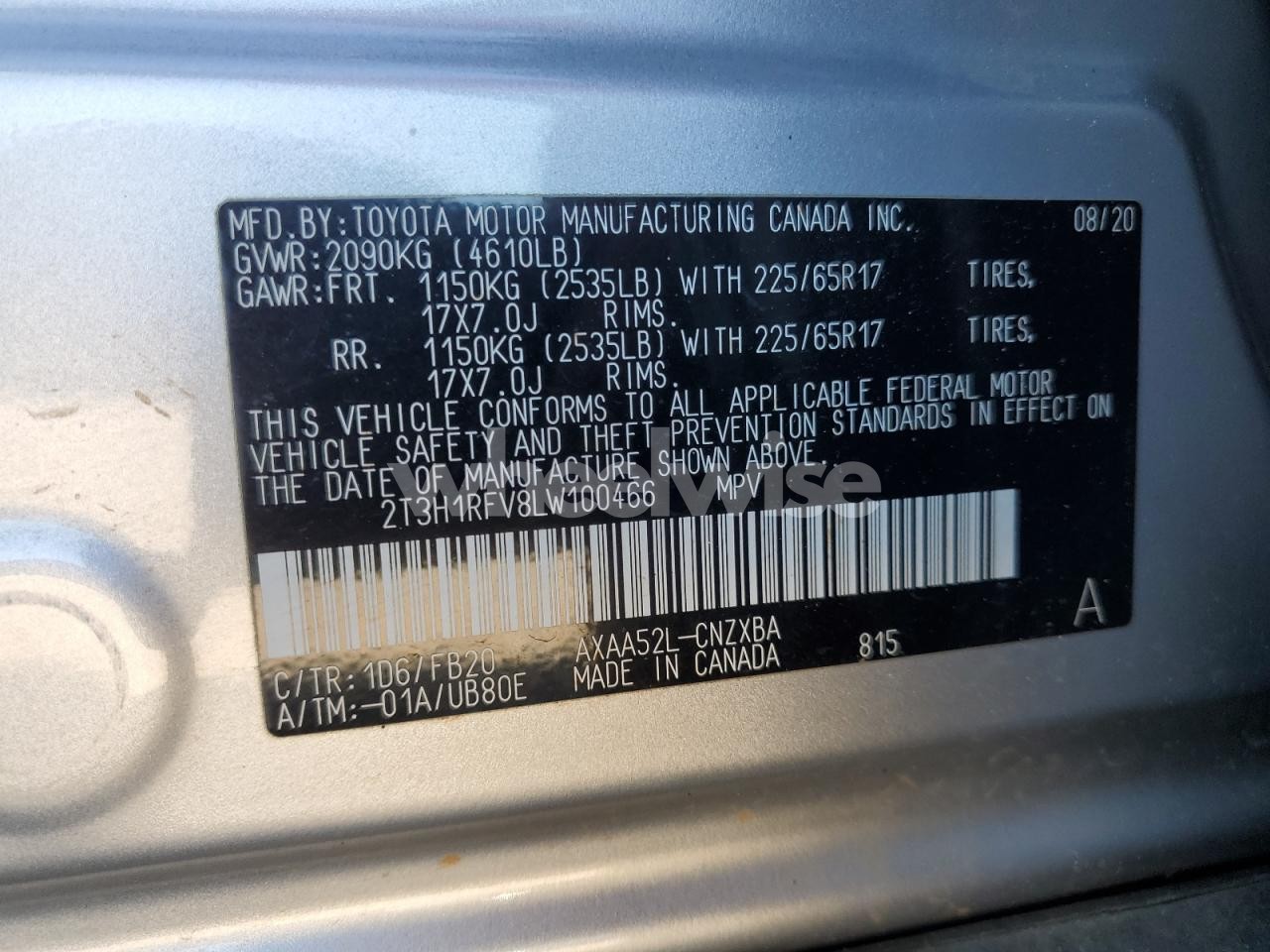 Photo 14 of 2020 TOYOTA RAV4 LE (VIN 2T3H1RFV8LW100466)