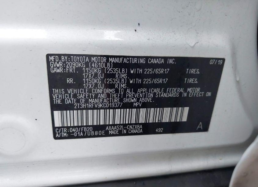 Photo 9 of 2019 Toyota Rav4 LE (VIN 2T3H1RFV9KC019377)