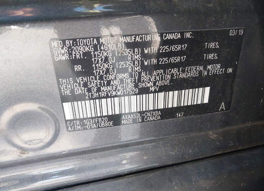 Photo 9 of 2019 Toyota Rav4 LE (VIN 2T3H1RFV9KW017529)