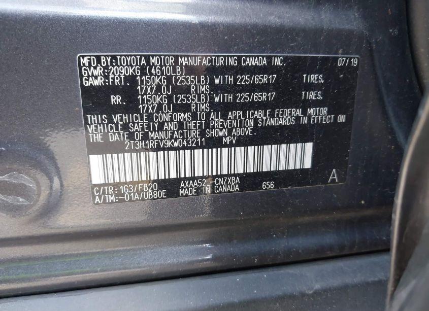 Photo 9 of 2019 Toyota Rav4 LE (VIN 2T3H1RFV9KW043211)