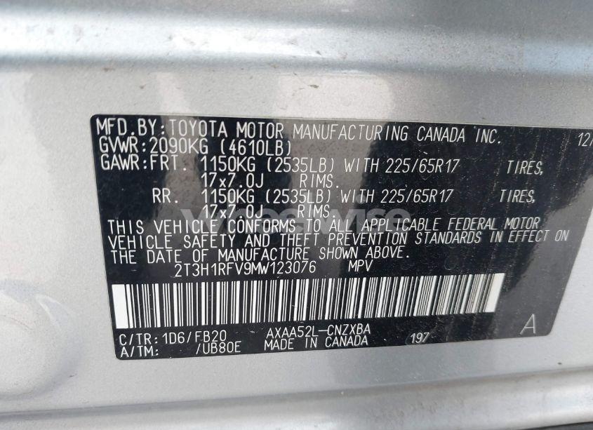 Photo 9 of 2021 Toyota Rav4 LE (VIN 2T3H1RFV9MW123076)