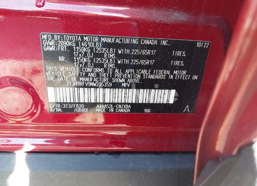 Photo 9 of 2022 Toyota Rav4 LE (VIN 2T3H1RFV9NW235359)