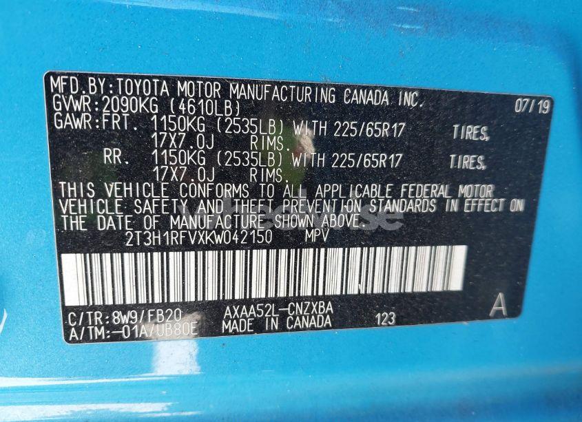 Photo 9 of 2019 Toyota Rav4 LE (VIN 2T3H1RFVXKW042150)