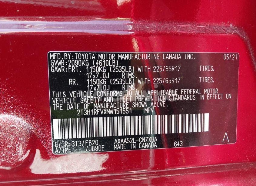 Photo 9 of 2021 Toyota Rav4 LE (VIN 2T3H1RFVXMW151551)