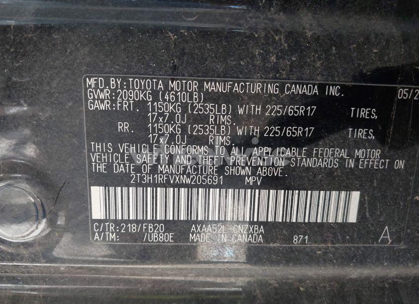 Photo 9 of 2022 Toyota Rav4 LE (VIN 2T3H1RFVXNW205691)