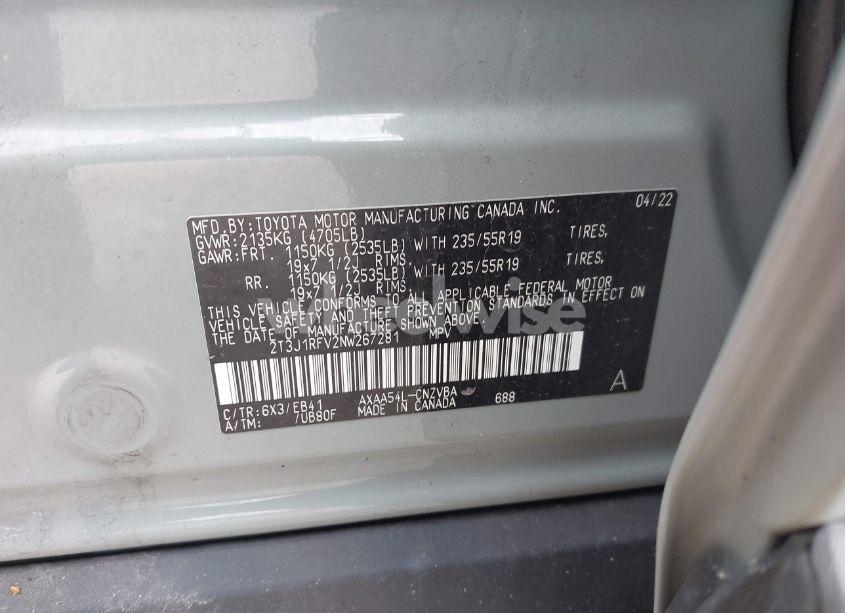 Photo 9 of 2022 Toyota Rav4 ADVENTURE (VIN 2T3J1RFV2NW267281)