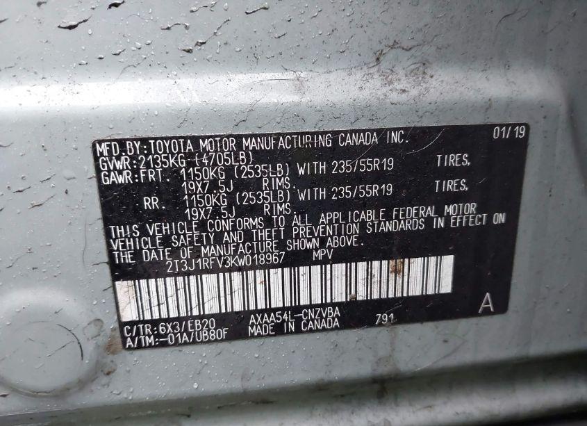 Photo 9 of 2019 Toyota Rav4 ADVENTURE (VIN 2T3J1RFV3KW018967)