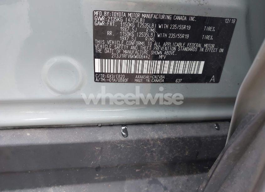 Photo 9 of 2019 Toyota Rav4 ADVENTURE (VIN 2T3J1RFV6KW006442)