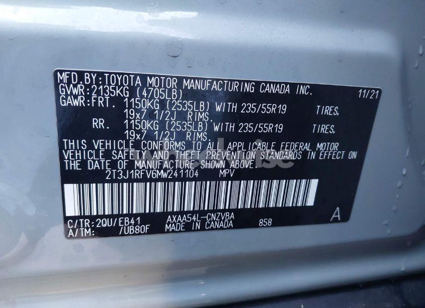 Photo 9 of 2021 Toyota Rav4 ADVENTURE (VIN 2T3J1RFV6MW241104)