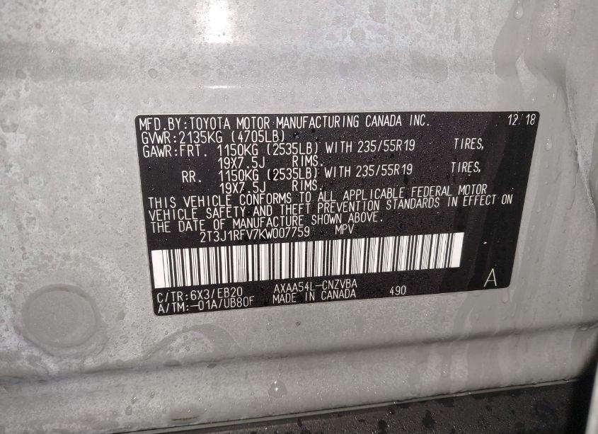 Photo 9 of 2019 Toyota Rav4 ADVENTURE (VIN 2T3J1RFV7KW007759)