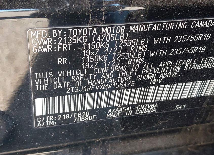 Photo 9 of 2021 Toyota Rav4 ADVENTURE (VIN 2T3J1RFVXMW156475)