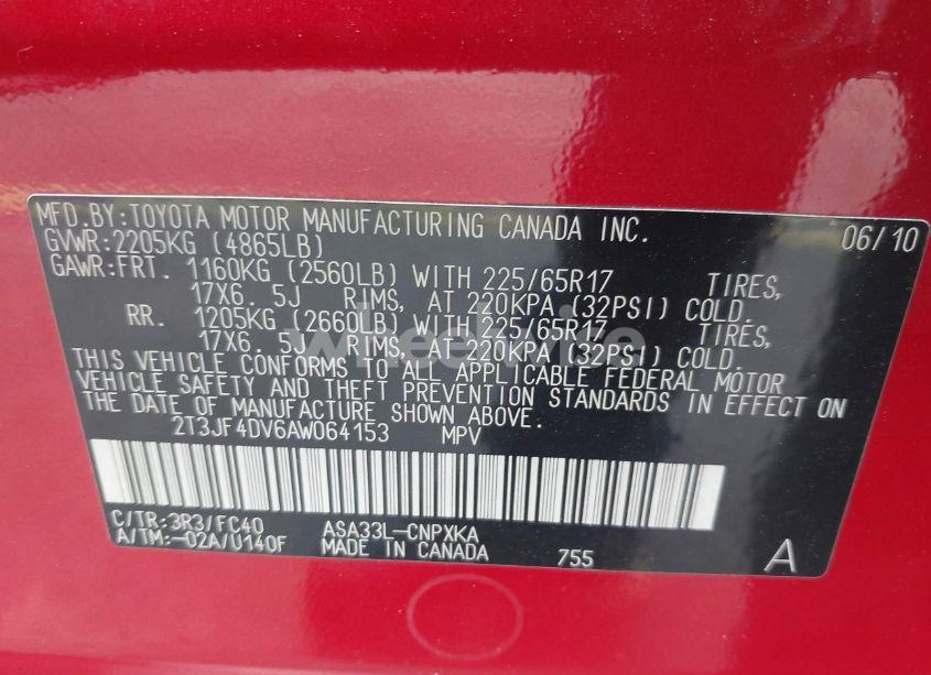 Photo 9 of 2010 Toyota Rav4 (VIN 2T3JF4DV6AW064153)