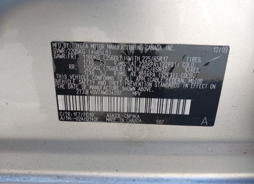 Photo 9 of 2010 Toyota Rav4 (VIN 2T3JF4DV7AW034207)