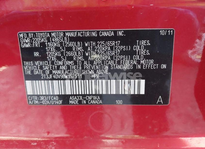 Photo 9 of 2011 Toyota Rav4 (VIN 2T3JF4DV9BW157511)