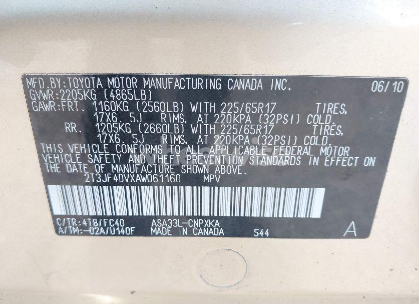 Photo 9 of 2010 Toyota Rav4 (VIN 2T3JF4DVXAW061160)