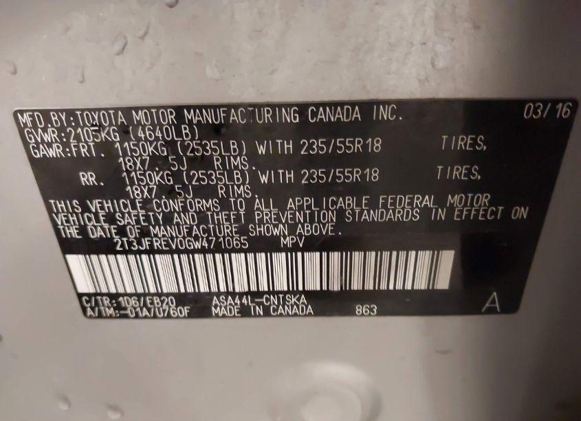 Photo 9 of 2016 Toyota Rav4 SE (VIN 2T3JFREV0GW471065)