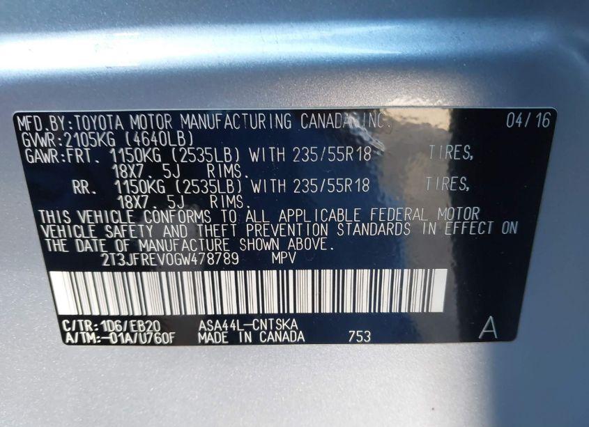 Photo 9 of 2016 Toyota Rav4 SE (VIN 2T3JFREV0GW478789)