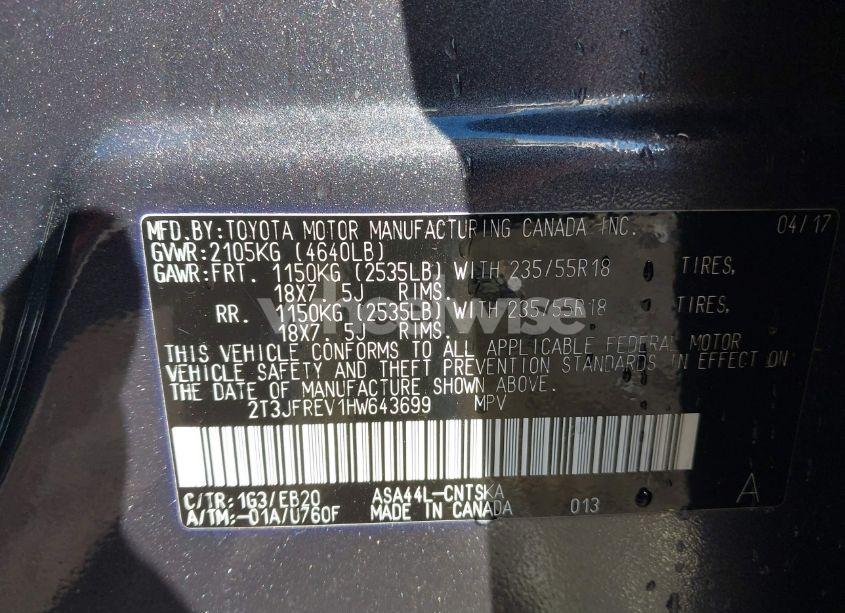 Photo 9 of 2017 Toyota Rav4 SE (VIN 2T3JFREV1HW643699)