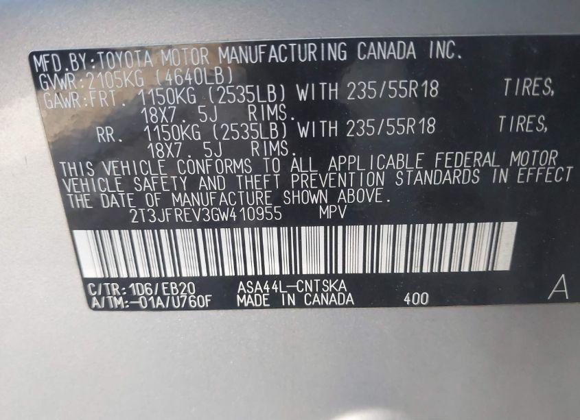 Photo 9 of 2016 Toyota Rav4 SE (VIN 2T3JFREV3GW410955)