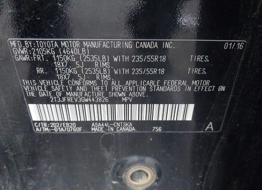 Photo 9 of 2016 Toyota Rav4 SE (VIN 2T3JFREV3GW443826)