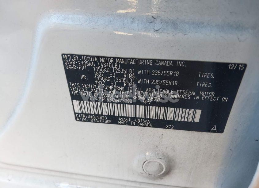 Photo 9 of 2016 Toyota Rav4 SE (VIN 2T3JFREV8GW423099)